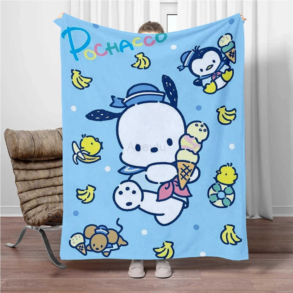 Sanrio 8 Size Dog Pochacco Flannel Throw Blanket for Sofa Bed Warm Soft Fluffy Kids and Adult Outdoor Travel Picnic Camping Gift H251201