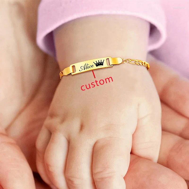 Charm Bracelets Custom 14k Gold Plated Engraved Name Cuban Chain Bracelet For Kids Girls Boys Personalized Children Jewelry Gifts