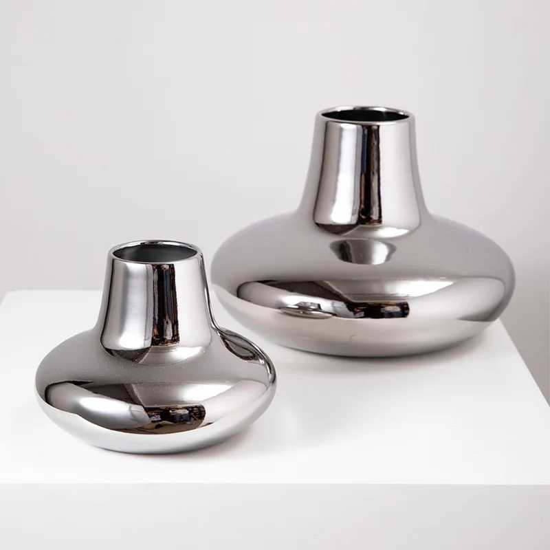 Nordic Ceramics Silver Plating Vase He Flower Accessories Vase Living Ro Wine Cabinet Decora Artwork Soft Outfit Ornaments Y251201