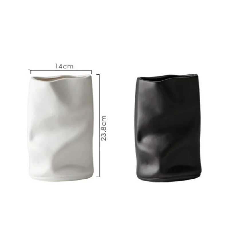 Ceramic Vase Irregar Wrinkles Origami Vase Ceramic Handicrafts Flower Arrangement Accessories Terrarium He Decoration Y251201