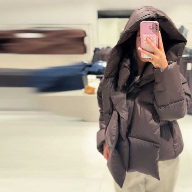 Thicken Womens Down Jacket Brown Detachable Scarf Collar Hooded Cotton Padded Coats Warm Outwears 2025 New Winter Lady CoatsT251201