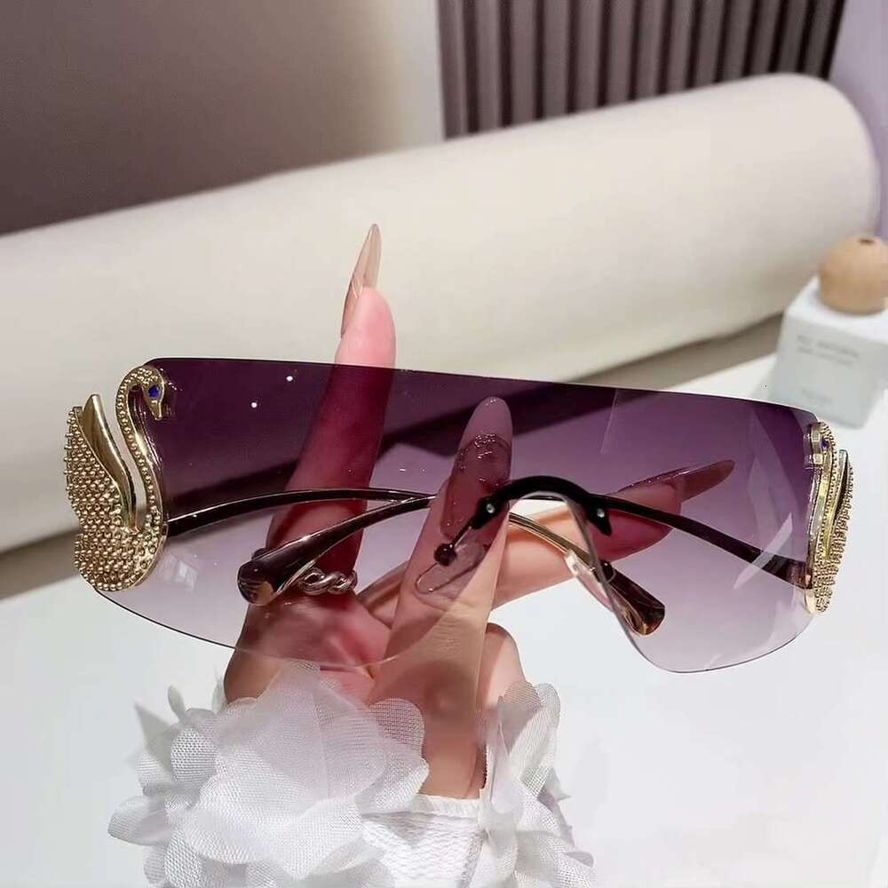2025 New Frameless One-Piece for Women Fashionable Personality Diamond-Studded Swan Legs Street Style Outdoor Sunglasses Sun Protection