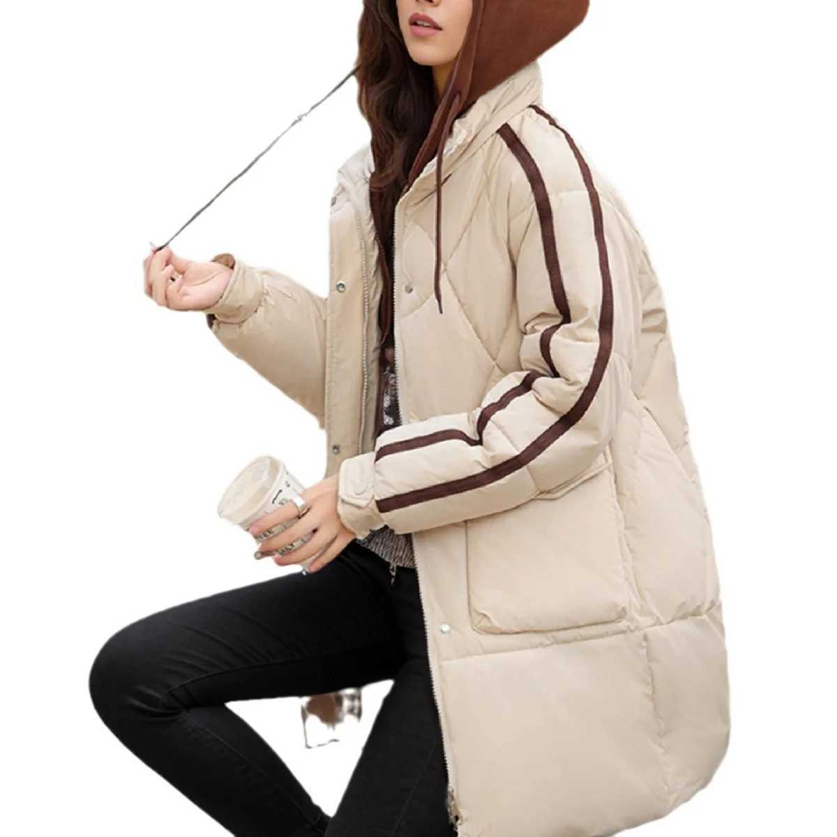 Winter Coats Woman 2025Womens Cotton Jacket Hooded Contrast Thicken Warm Parkas Coats Female 2 Pocket Casual Padded JacketT251201