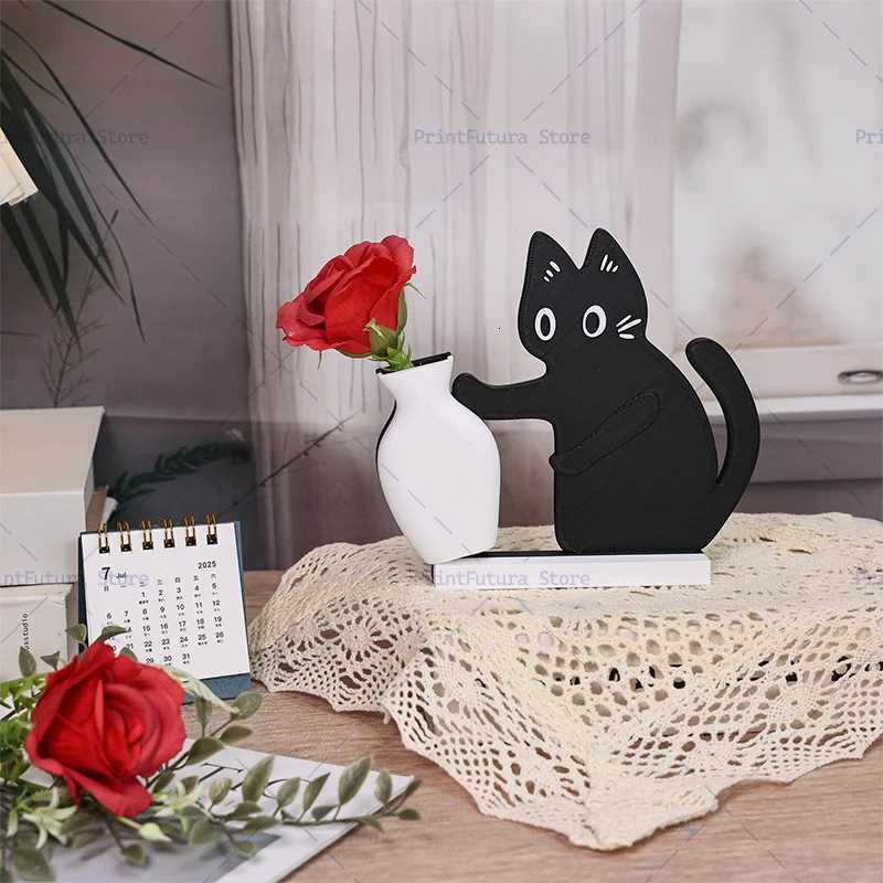 3D Printed Naughty Kitten Vase Cute Black Cat Decorative Ornament for Dried Flowers Vase Pen holder He Decoration Gift Y251201