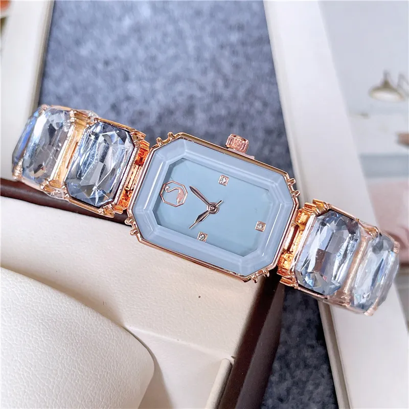 Fashion Brand Wrist Watches Women Girl Colorful Gems Style Steel Metal Band Quartz With Logo Luxury SW72