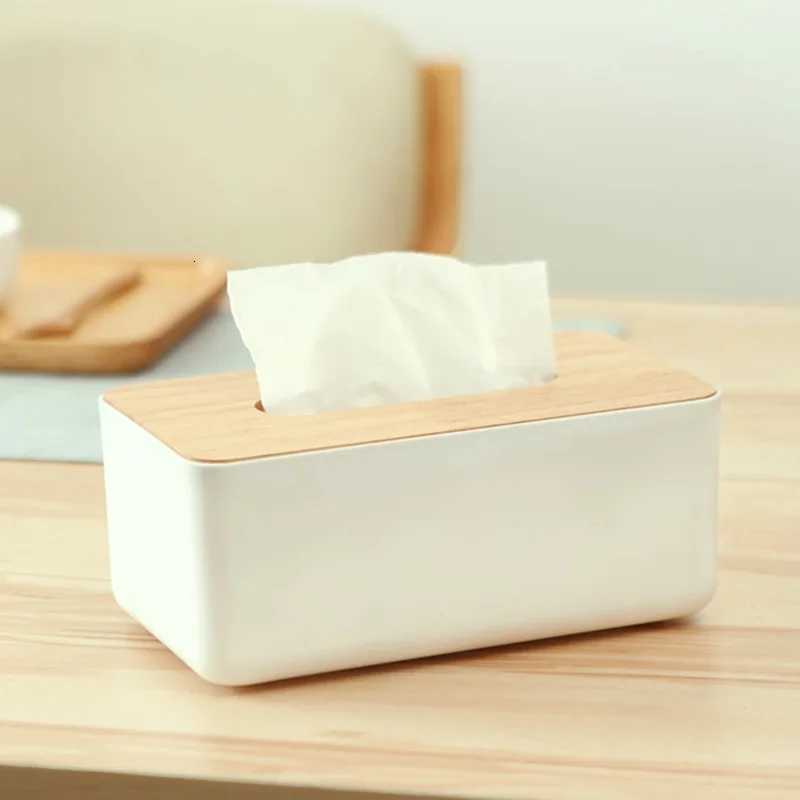 Minimalist Tissue Box Cover with Wooden Top Mti-Size PP Storage Organizer Dustproof for He Car Bathro Gift H251201