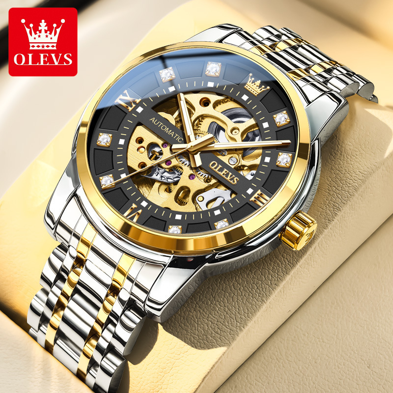 OLEVS Designer Luxury Classic Hollow Diamond Inlaid Watch Fashion Trend Night Light Outdoor Sports Mechanical Watch Men's Watch Free Shipping Who