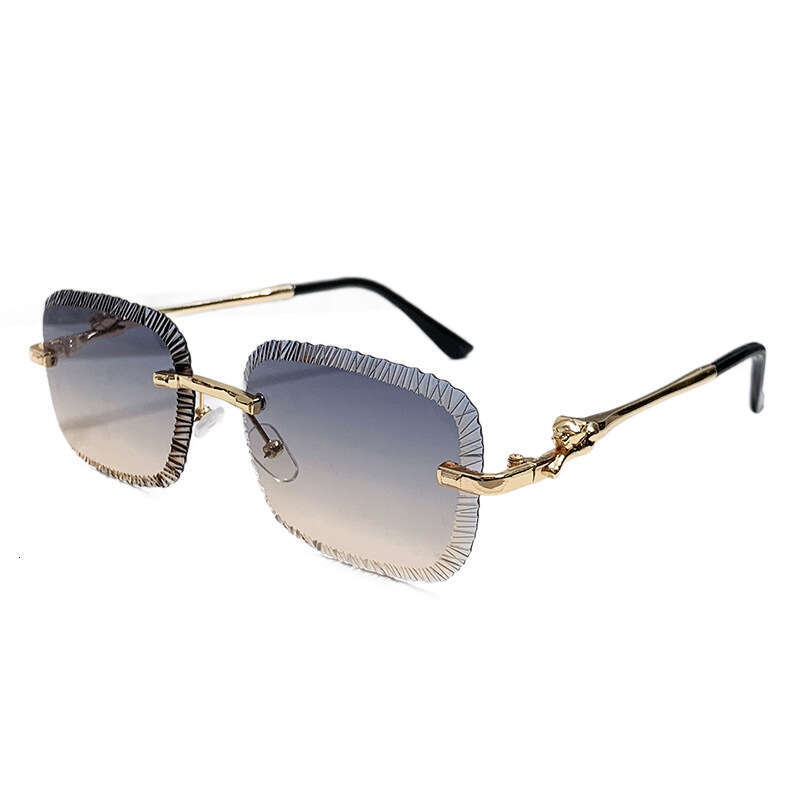 2025 New Cross-Border Designer Serrated Rimless European and American Ins Fashion Leopard Head Metal Sunglasses