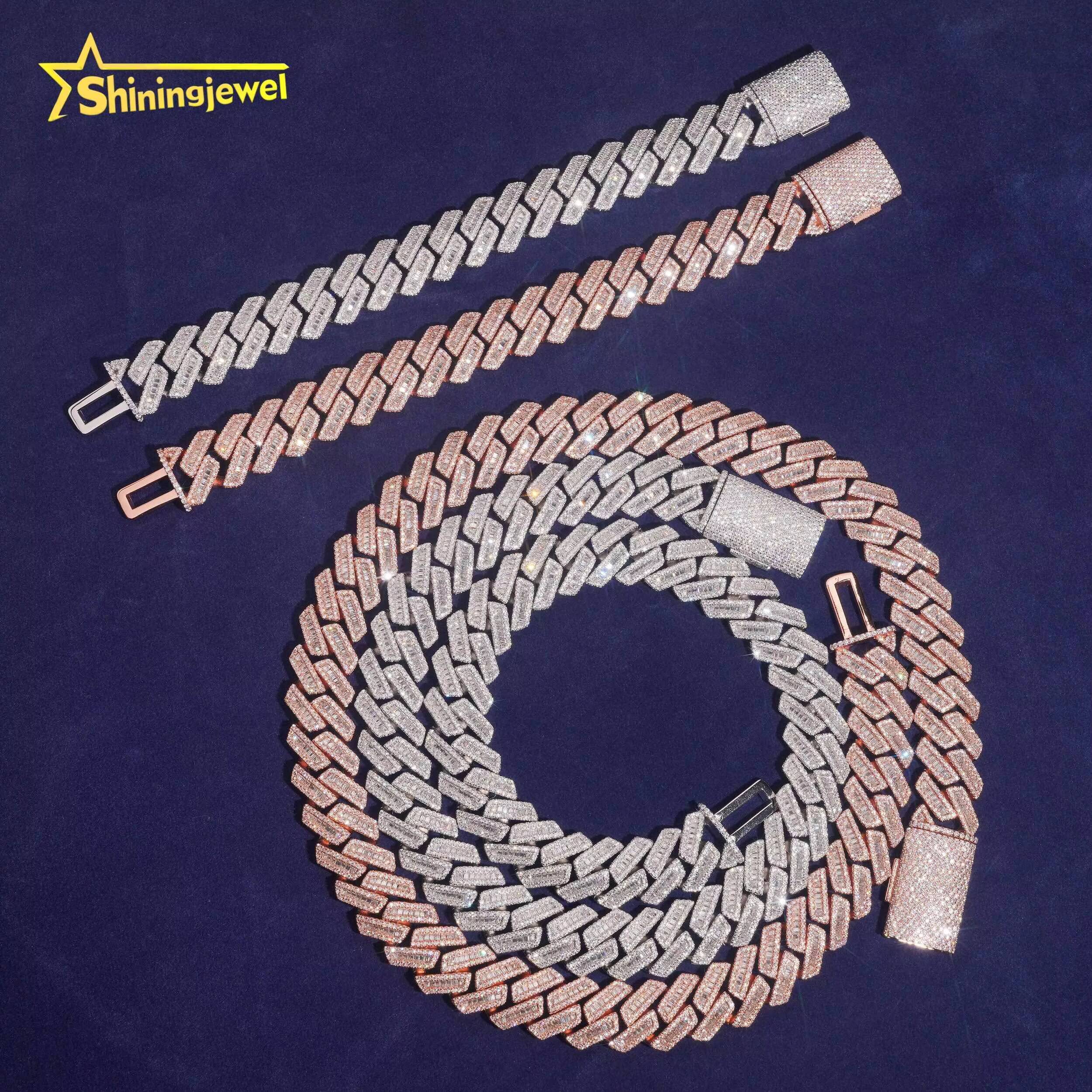 Cuban Link Chain 18mm S925 Rose Gold Plated Pass Diamond Test VVS Baguette Moissanite Diamond Cuban Necklace Men Jewelry