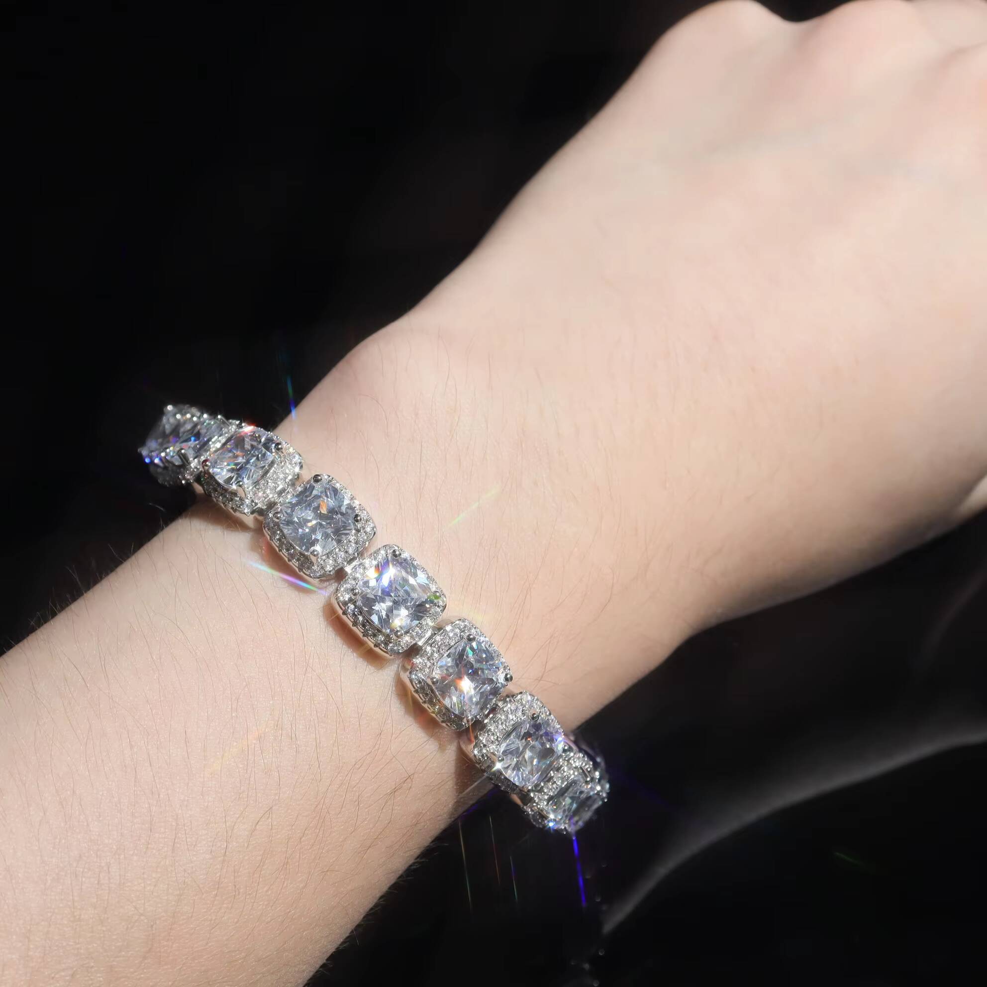 Hip Hop Trendy Jewelry 12mm Iced Out Moissanite Diamond Halo Sugar Bracelet S925 Silver Tennis Chain Bracelet Bangle for Men