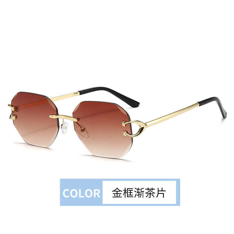 Retro frameless cut edge sunglasses for men, Instagram style boxy polygonal sunglasses for women, sunscreen and UV resistant trendy sunglasses