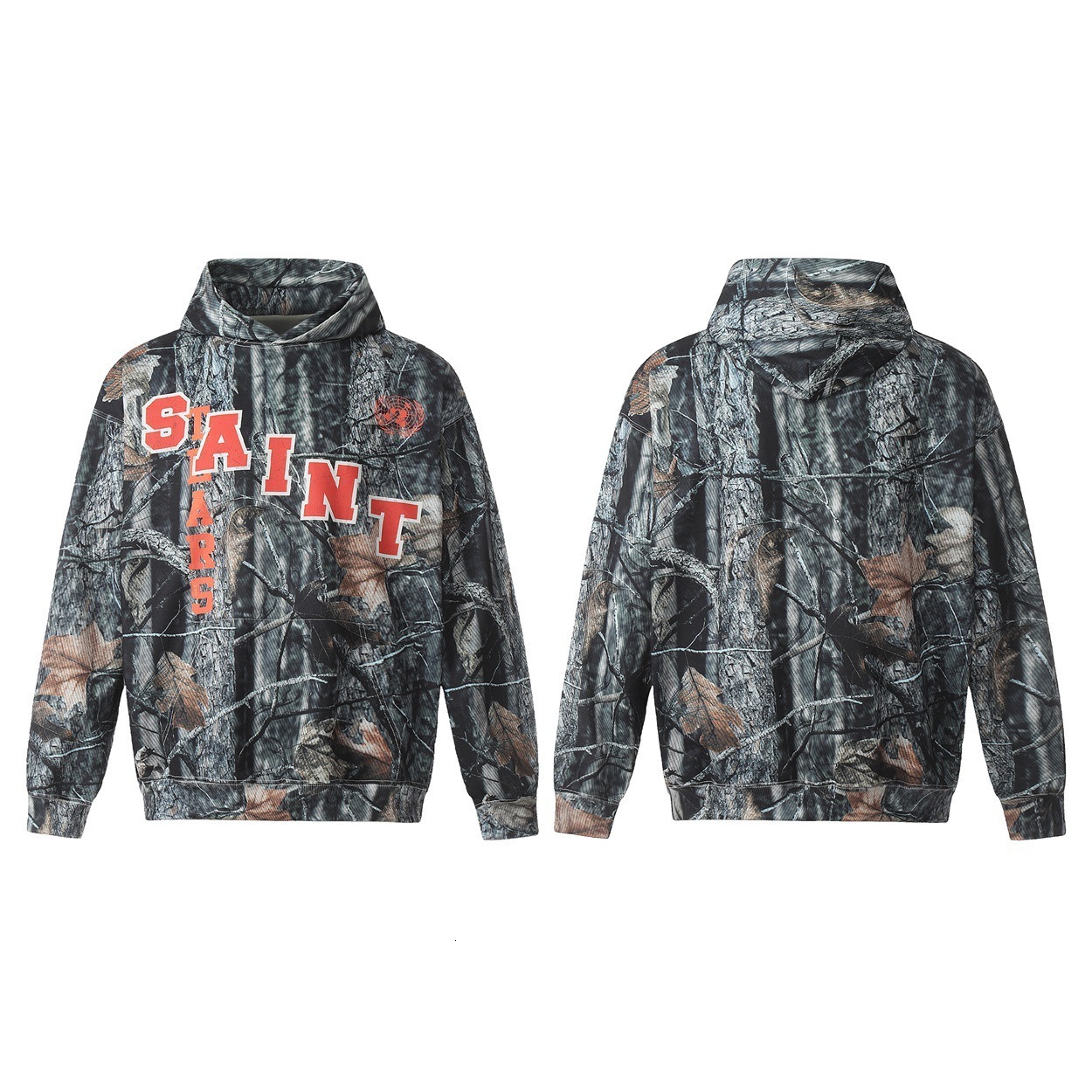 Tear Tree Pattern Camouflage Full Print Hoodie Pullover Sweatshirt Unisex Trendy Brand