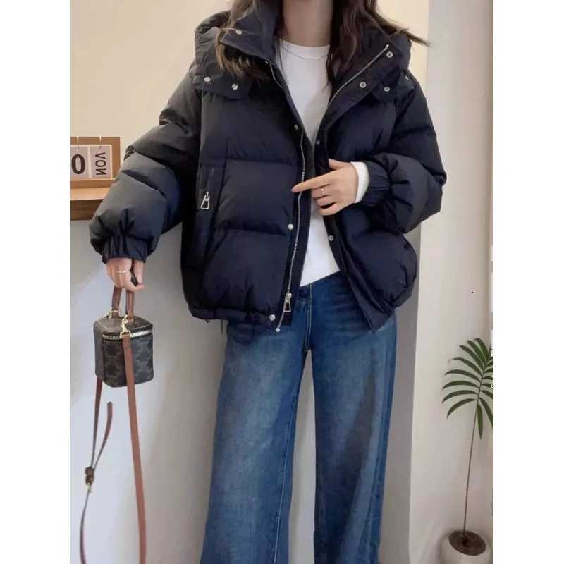 Women Autumn Winter Short Down Jacket 2025 New Plus Size Loose Cotton Padded Jacket Women Hooded Warm Casual Jacket Women ParkasT251201