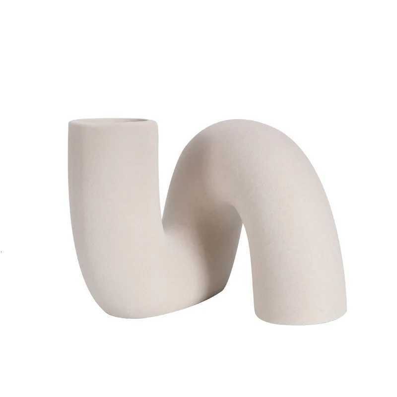 Ceramic Vase Curved Pipe Flower Arrangement Geetry Flower Vase Abstract Craft Ornaments Flowerpot He Decoration Accessories Y251201