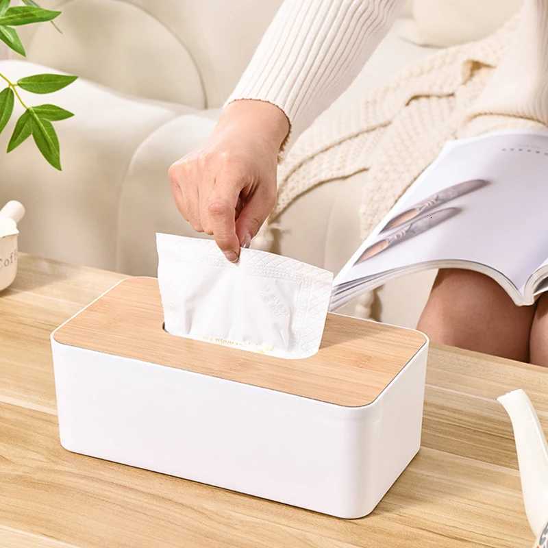 1PC Tissue Box White Black Available Bamboo Cover Paper Container Bedro Kitchen Living Ro Table Tissue Storage Accessory ZYF H251201
