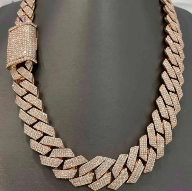 Hip Hop Inspired Sterling Silver Cuban Chain with Diamond Cut Stones for Men