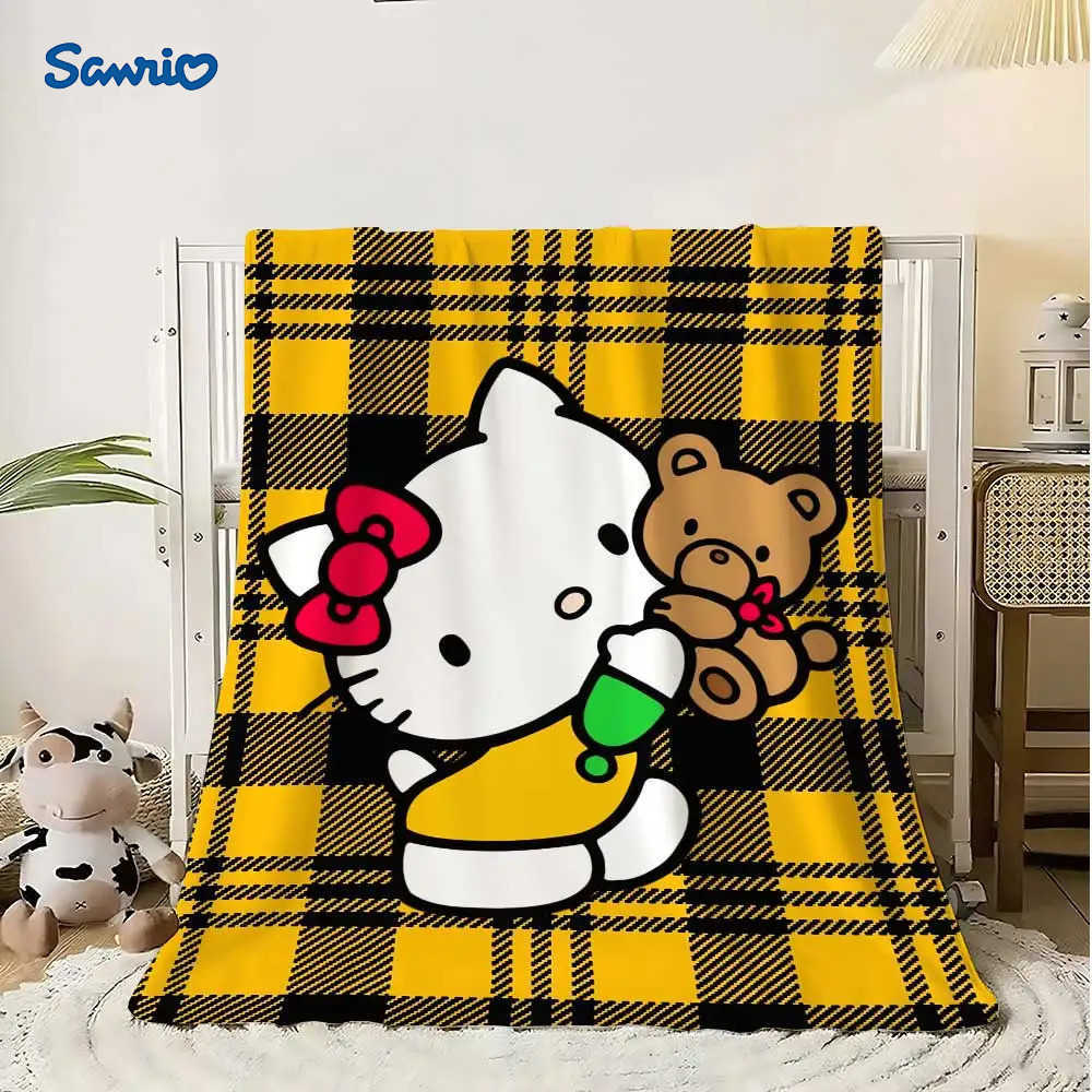 Sanrio Cute Throw Blanket for Sofa Decoration Kawaii Cat Hellos Luxury Blankets Throws Home Interior Fluffy Plaid Microfiber Bedding H251201