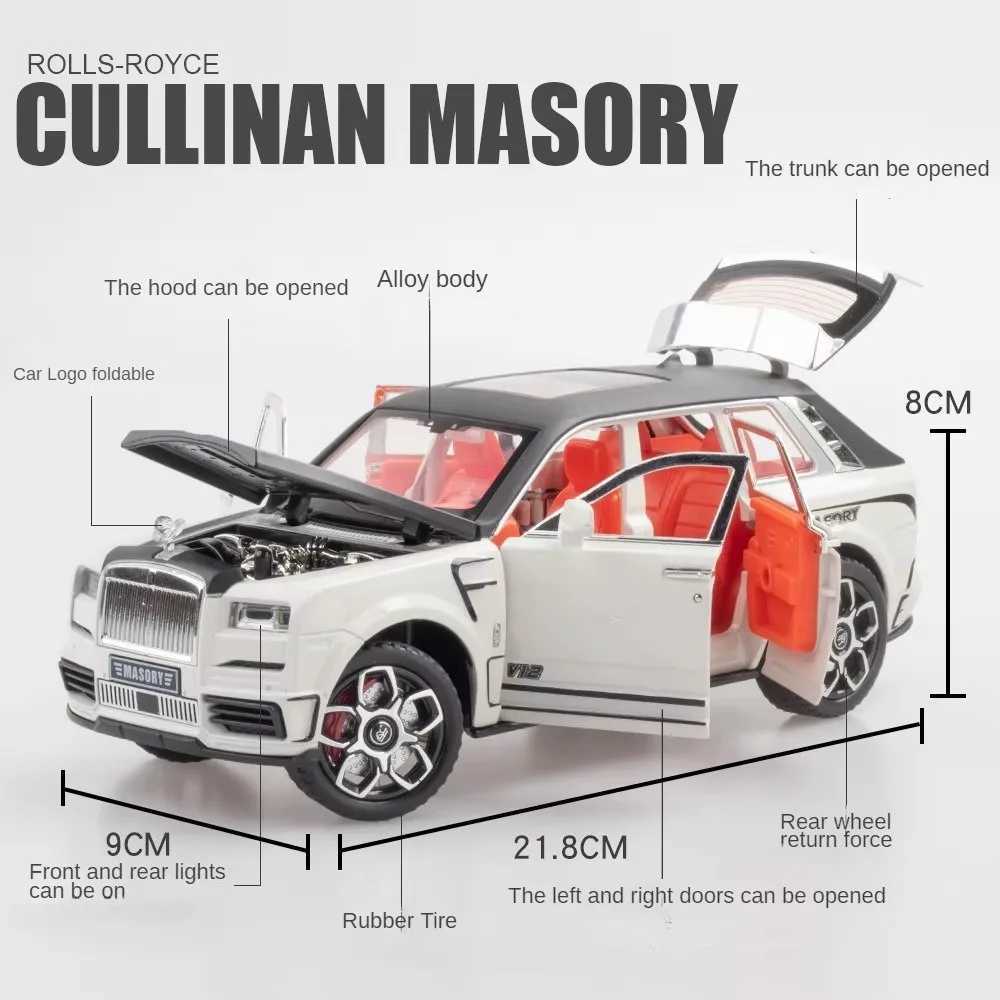 Scale 124 Rolls Royce Cullinan Mansory Car Model Toy Alloy Body Rubber Tires SUV Models Simulation Sound Light Kids Presents L251201