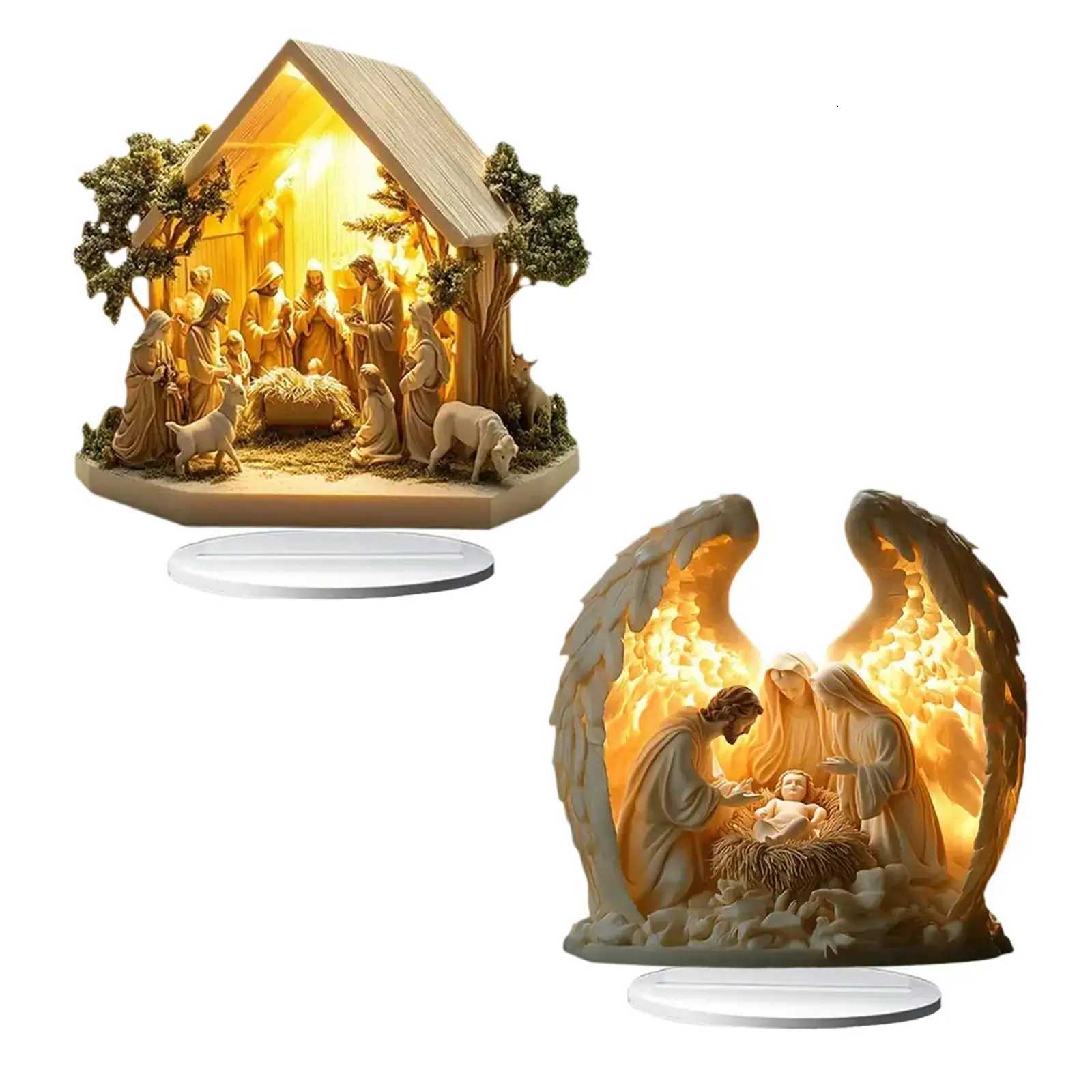 Christmas Nativity Scene Figurine Holiday Statue Desk Acrylic Table Ornament nativity scenes for christmas table Centerpiece H251129