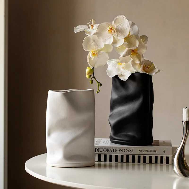 Ceramic Vase Irregar Wrinkles Origami Vase Ceramic Handicrafts Flower Arrangement Accessories Terrarium He Decoration Y251201