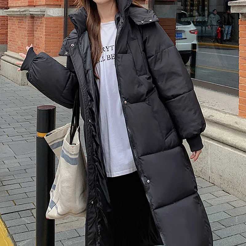 ITOOLIN Women Autumn Winter Button Pocket Casual Down Coat Thicken Cotton Warm Hooded Long Coat Long Sleeve Parkas Office CoatT251201