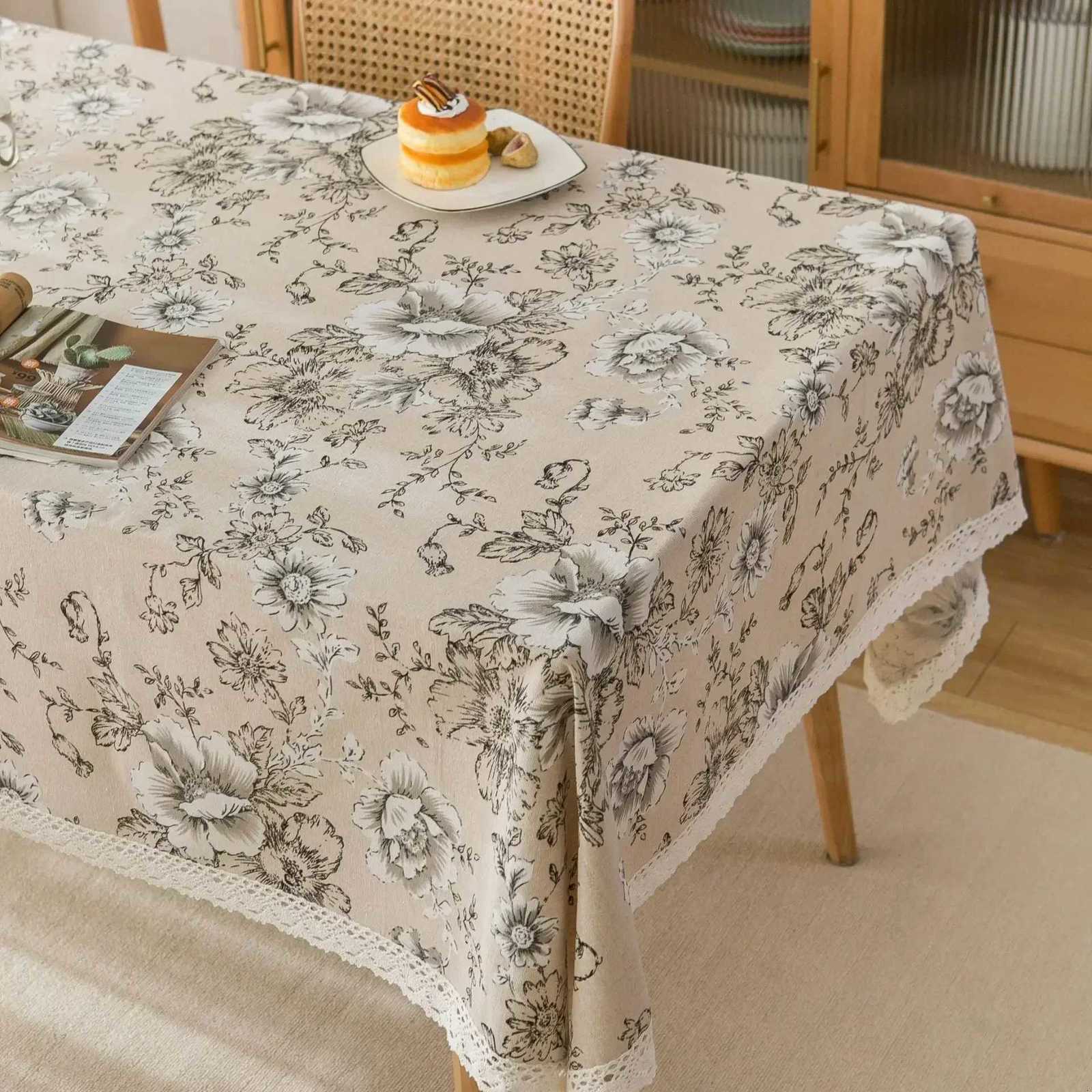 Cotton And Linen Printed Small Fresh Tablecloth Cover Cloth Fringe Lace Non-Slip Pattern Rectangular Home Decoration Outdoor Y251201