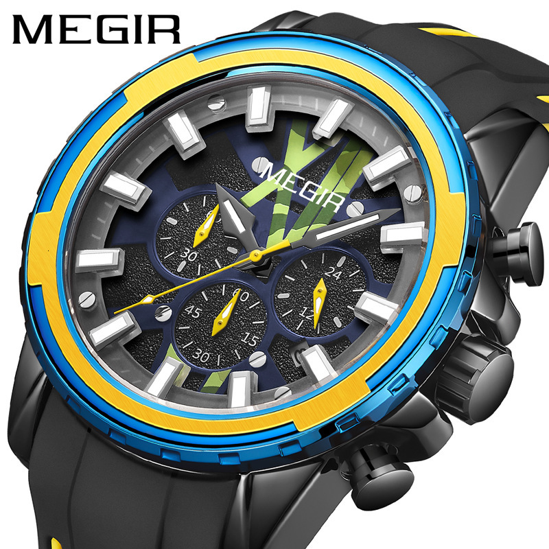 MEGIR Designer Trendy Men's Multifunctional Chronograph Luminous Waterproof Large Dial Quartz Watch Business Versatile Luxury Wristwatch Free Shi
