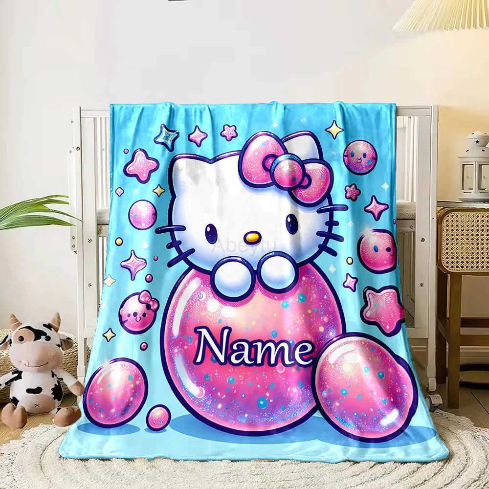 Sanrio Customized Name Personalized Blanket Hello Kitty Children Warm Soft Blankets Home Travel and Comfortable Blanket H251201