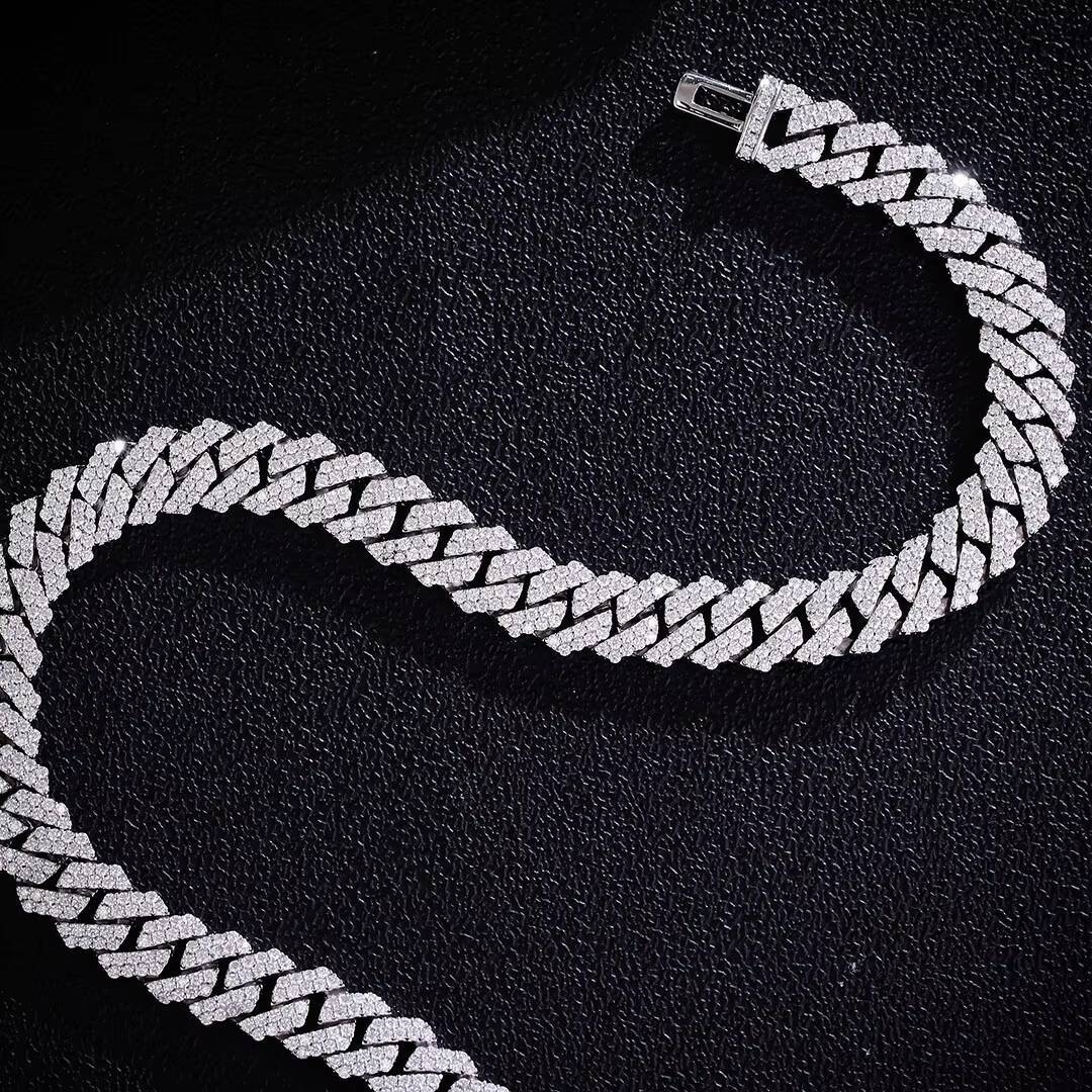 Women Cuban Link Chain Vvs Moissanite Pass Diamond Tester 10mm 18inch GRA Certificate Moissanite Cuban Chain S925 Gold Plated
