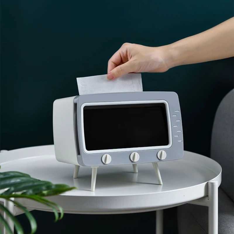 TV Shape Tissue Box Mtifunctional Storage Organizer for Living Ro Bathro Desktop Nordic Style Phone Holder Dispenser H251201