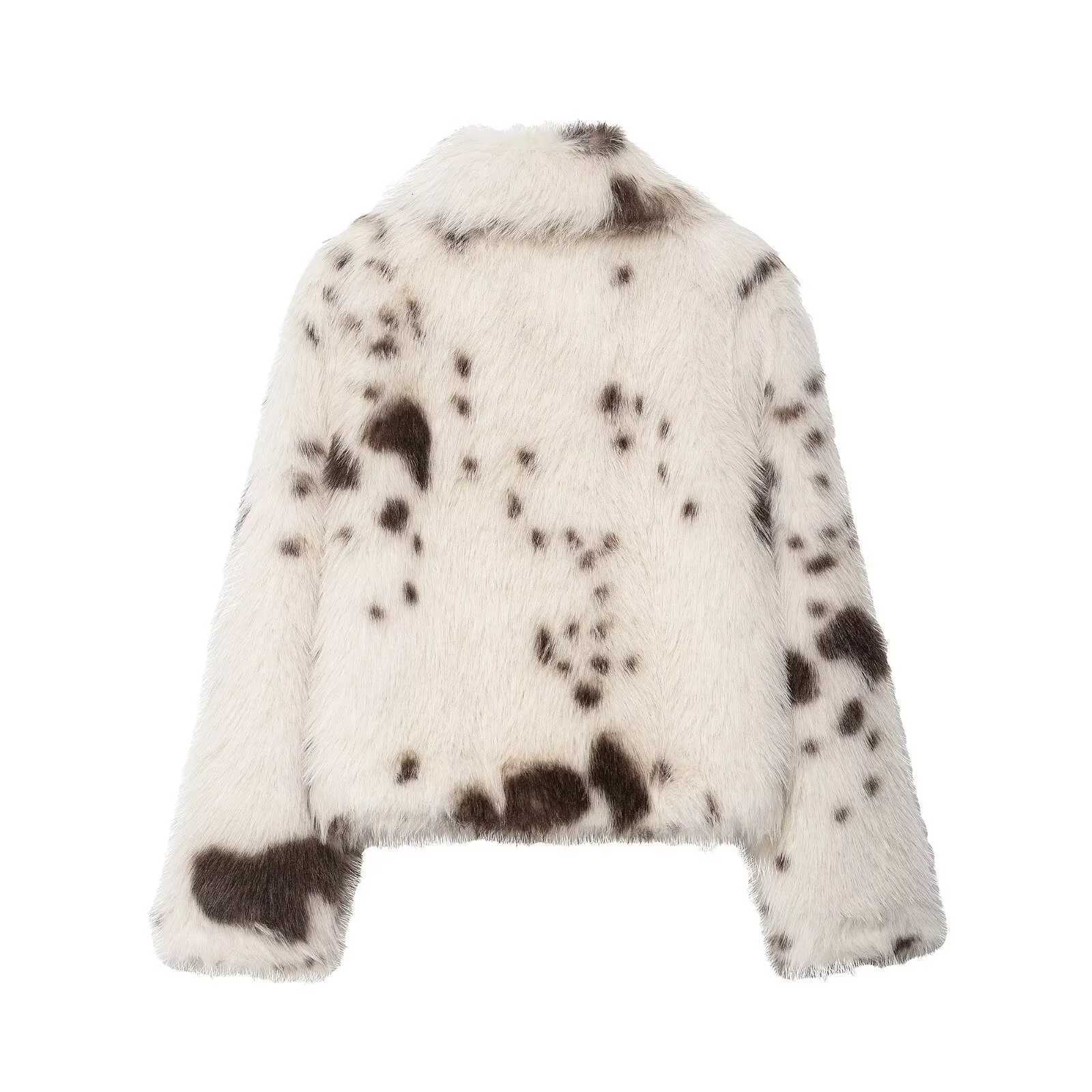2025 Autumn/Winter New Womens Casual Fashion Versatile Artificial Fur Effect Animal Pattern Jacket Warm CoatT251201