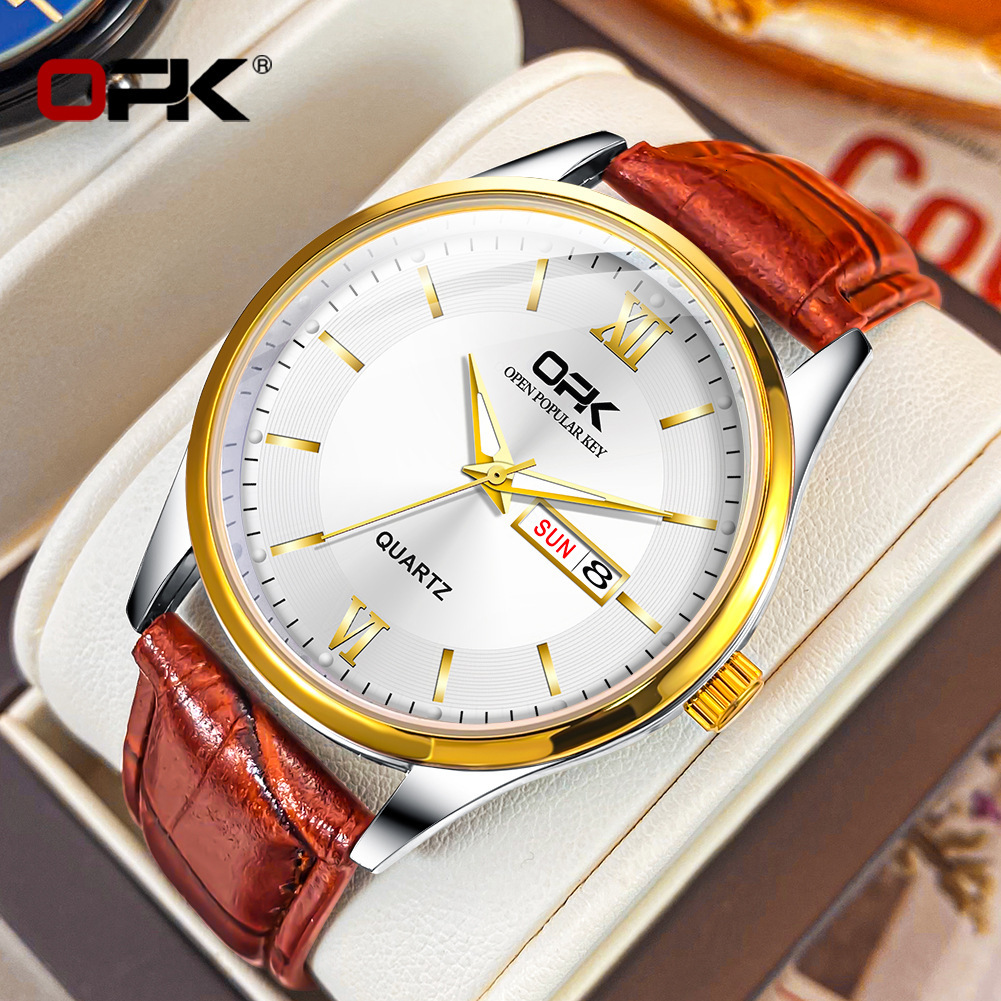 OPK Free Shipping New Designer Watch Manufacturer Wholesale Cross-border Hot-selling Belt Style Dual Calendar Quartz Watch Men's Watch Male Watch