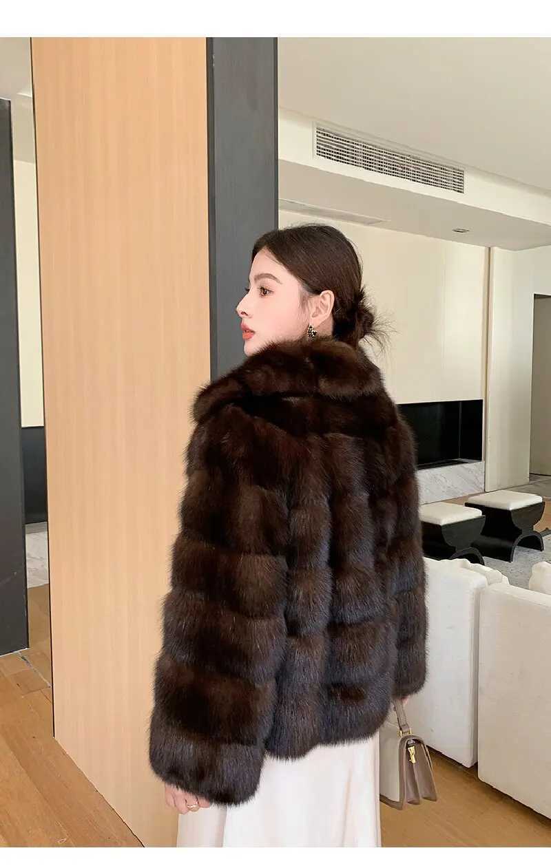 2025 Winter Womens New Dark Brown Mink Fur Lapel Fur Short Outwear Ladylike Luxury Fashion Classy Outwear Environmentally Friendly Fur Top Must-Have I