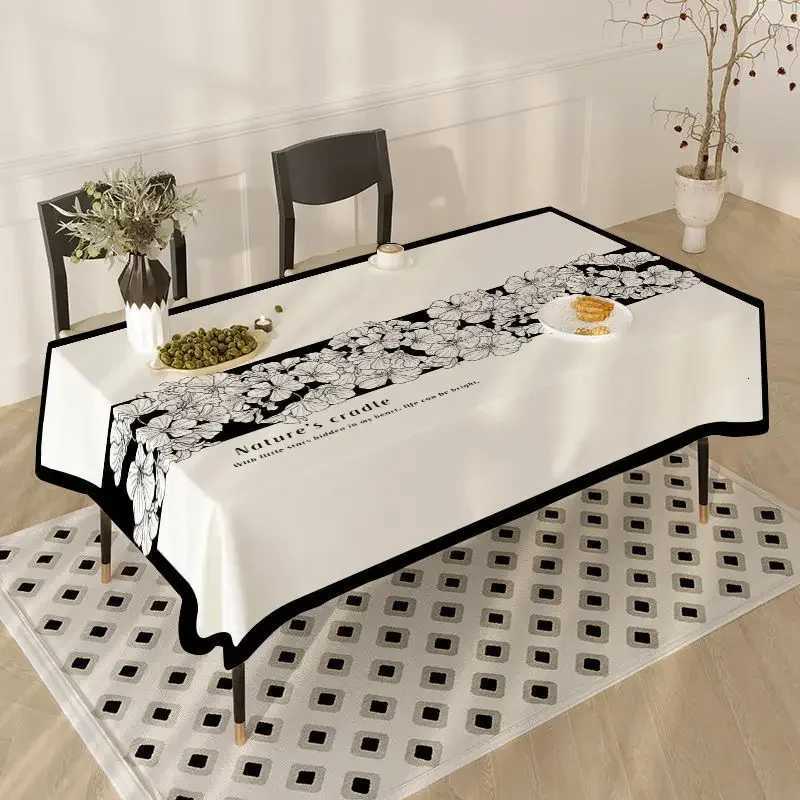 Retro Black White Floral Tablecloth Dustproof Wear-resistant Decorative Table Mat Eometric Pattern Rectangular Table Cover Y251201