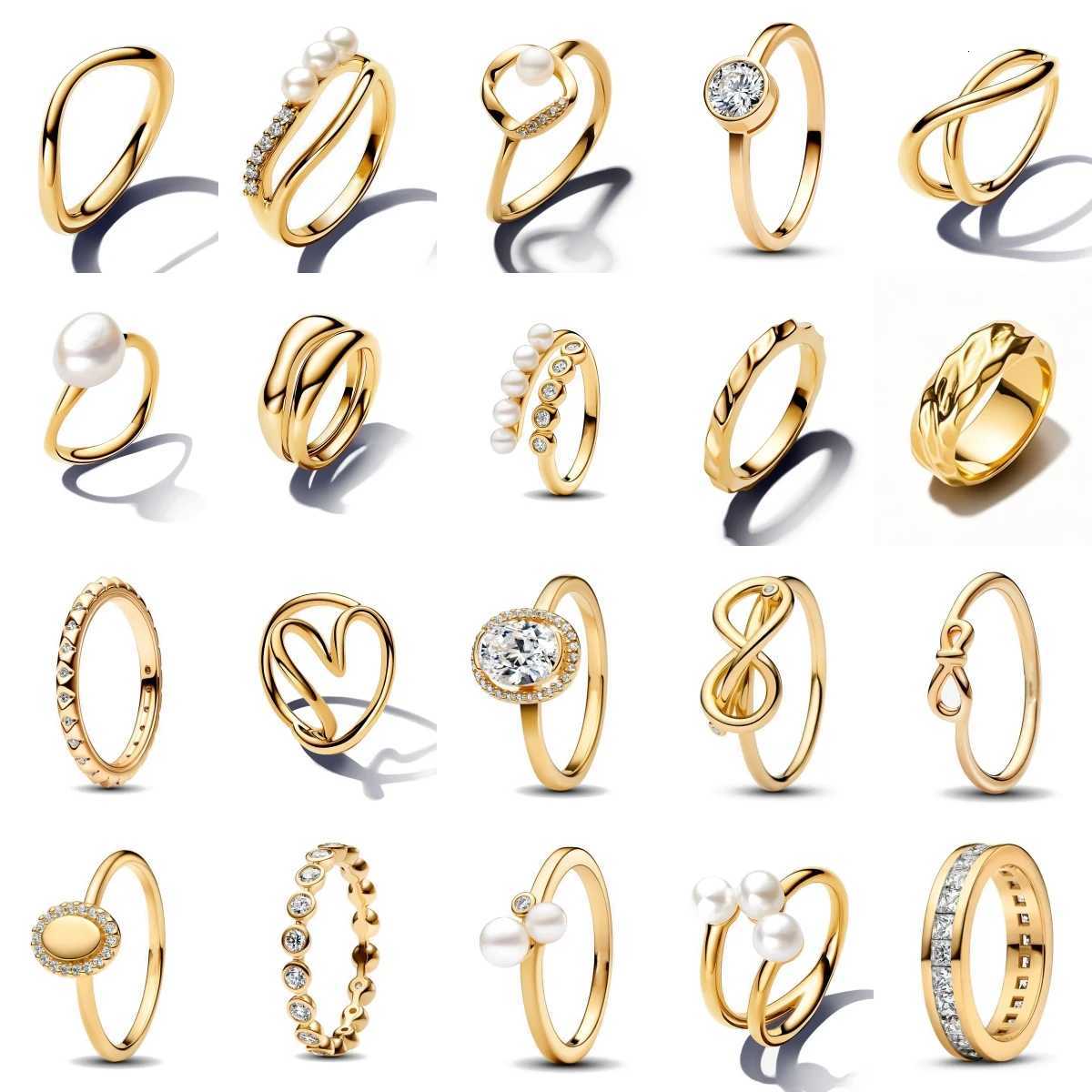 2025 New 925 Sterling Silver 18K Gold Plated Geometric Pearl Bow Heart Ring Rings Fashion Fine Jewelry For Women Size 6 7 8 9T251201