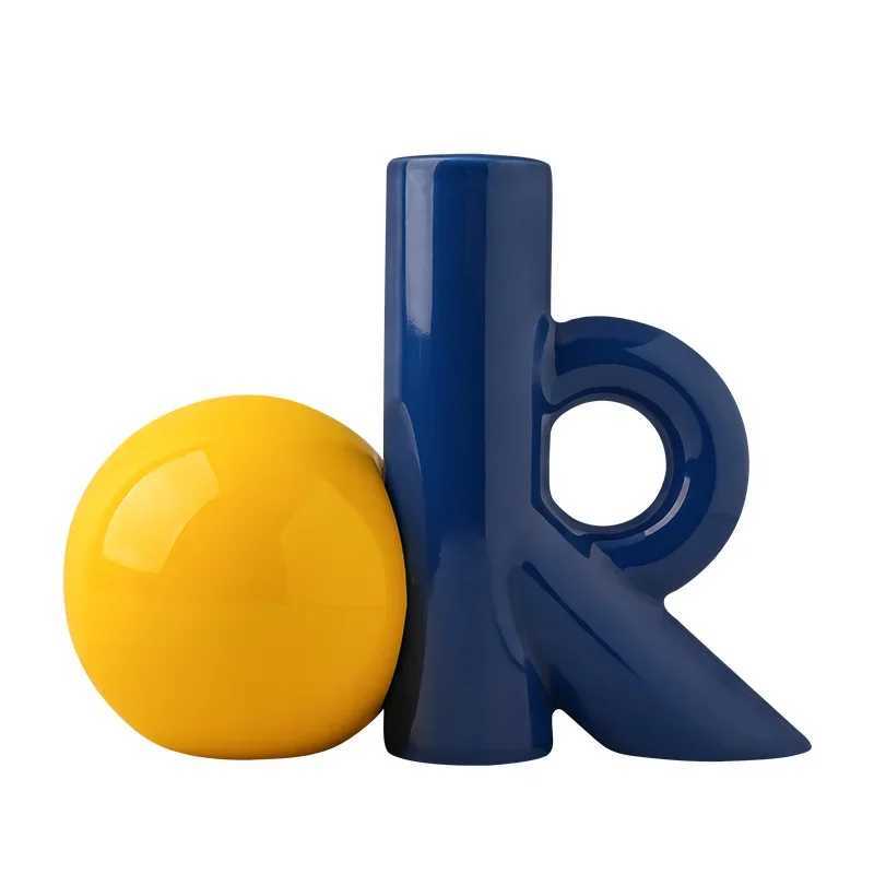 Ceramic Vase OK Letters Cartoon Abstract Cut-out Flower Vase Flower Arrangement Accessories Ceramic Handicraft Ornaments Y251201