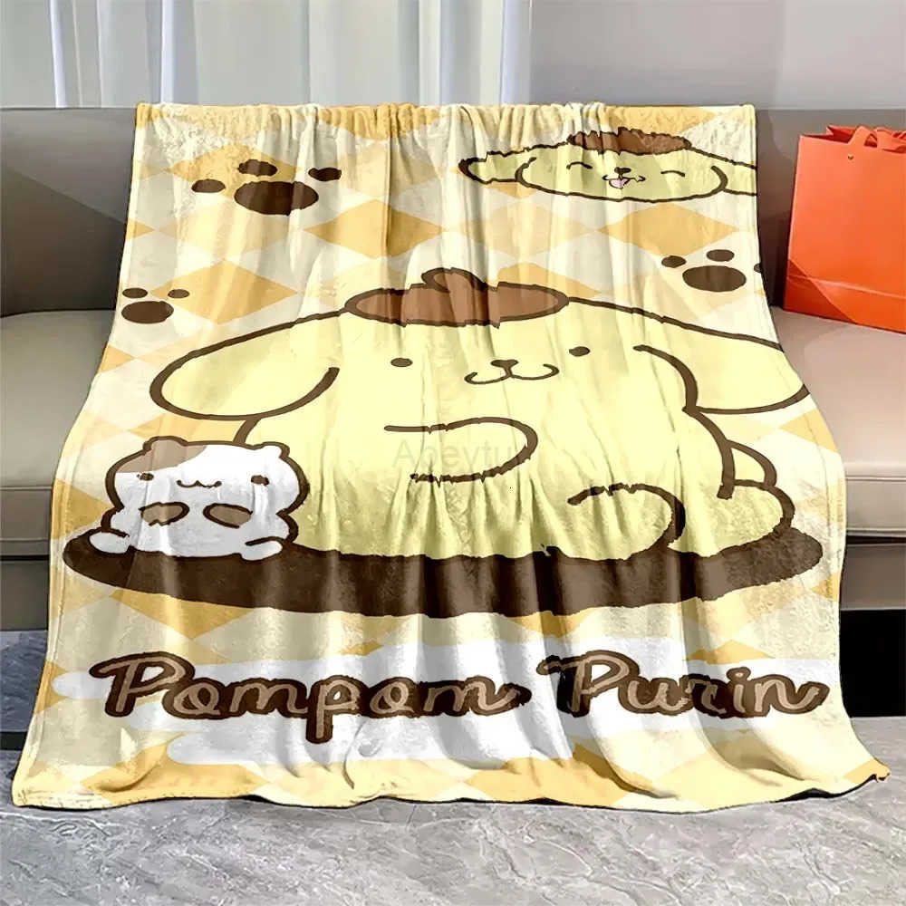 Sanrio Sanrios Pom Purin Kawaii Cartoon Flannel Fluffy Soft Blankets for Children Anime Plush Sofa Office Quilt Picnic Beach Towel H251201