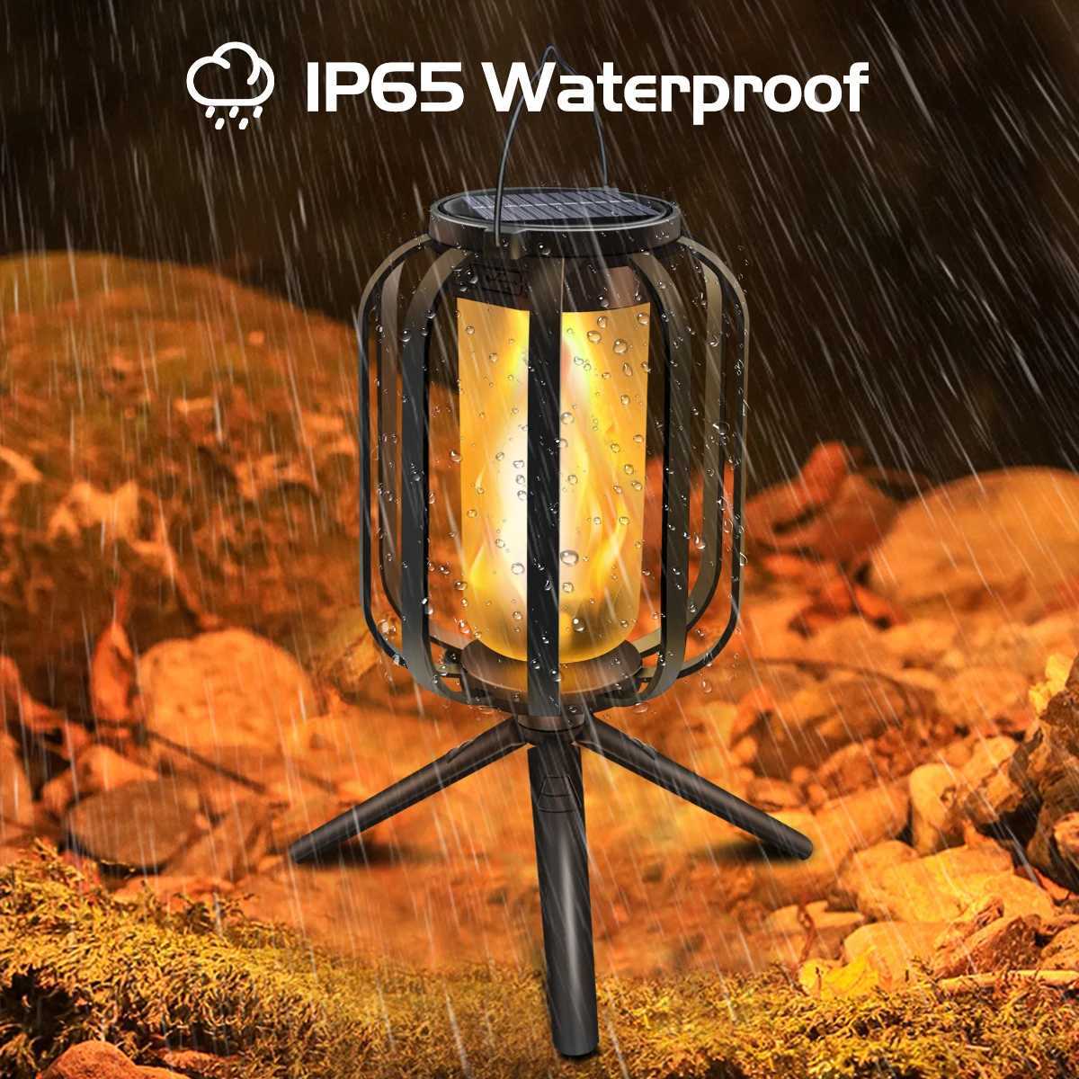 Solar USB Rechargeable Flame Lantern With 4 Lighting Modes IP65 Waterproof Outdoor Solar Wall Lamp for Camping Garden Porch M251201