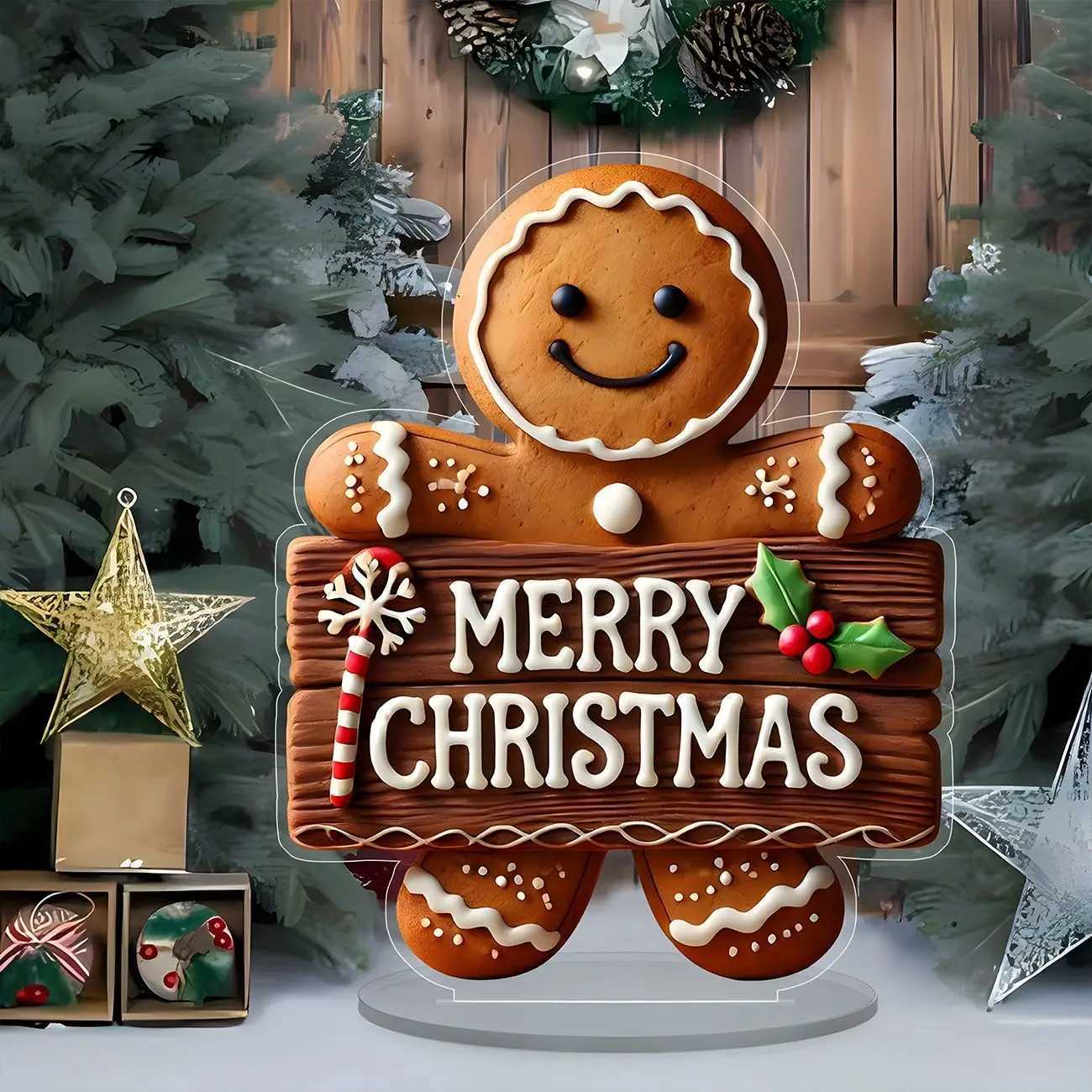 Snowhouse Santa Elk Gingerbread Man Acrylic 2D Flat Decoration Christmas Gift Holiday Atmosphere Noel He Desktop Ornaments H251129