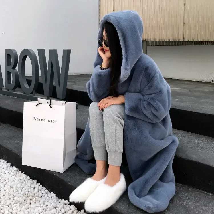 Autumn And Winter New Korean Lmitation Mink Velvet Fur Thickened Loose Plush Hat Long Coat WomenT251201