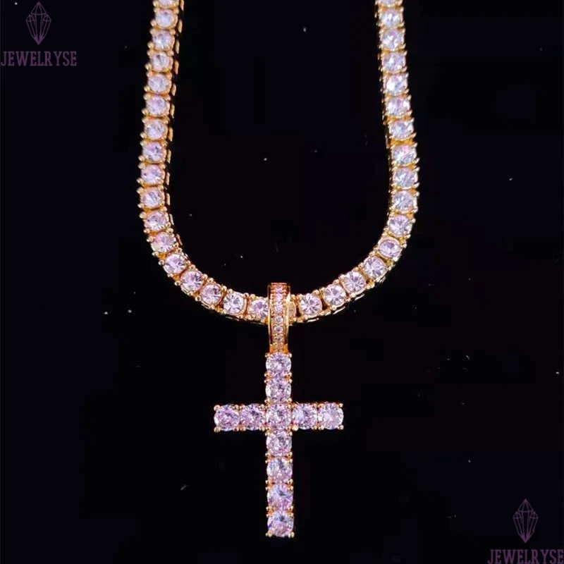 Necklaces Men Women Hip Hop Cross Pendant Neckle with 4mm Zircon Tennis Chain Iced out Bg Neckles HipHop Jewelry Fashion Gift J230620