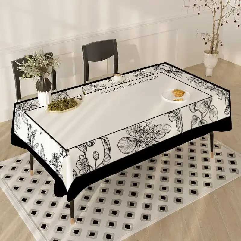 Retro Black White Floral Tablecloth Dustproof Wear-resistant Decorative Table Mat Eometric Pattern Rectangular Table Cover Y251201