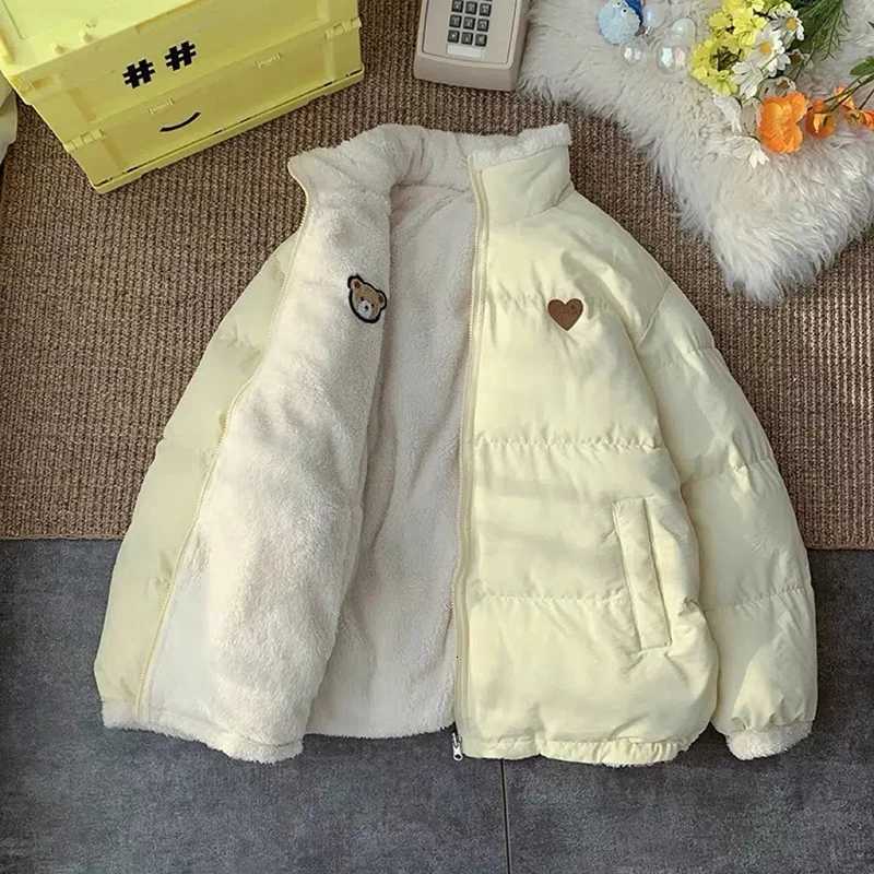 Cute Embroidery Parkas Coat Women Winter Korean Fashion Thick Loose Warm Jacket Double Sided Design Pink Student ClothesT251201