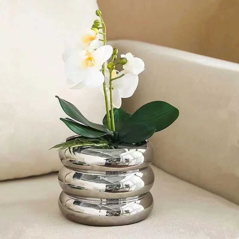 Simple Ceramic Flowerpot Off Desktop Green Plant Flowerpot Wind Silver Small Vase Flower Arrangement Decor Desktop Ornament Y251201