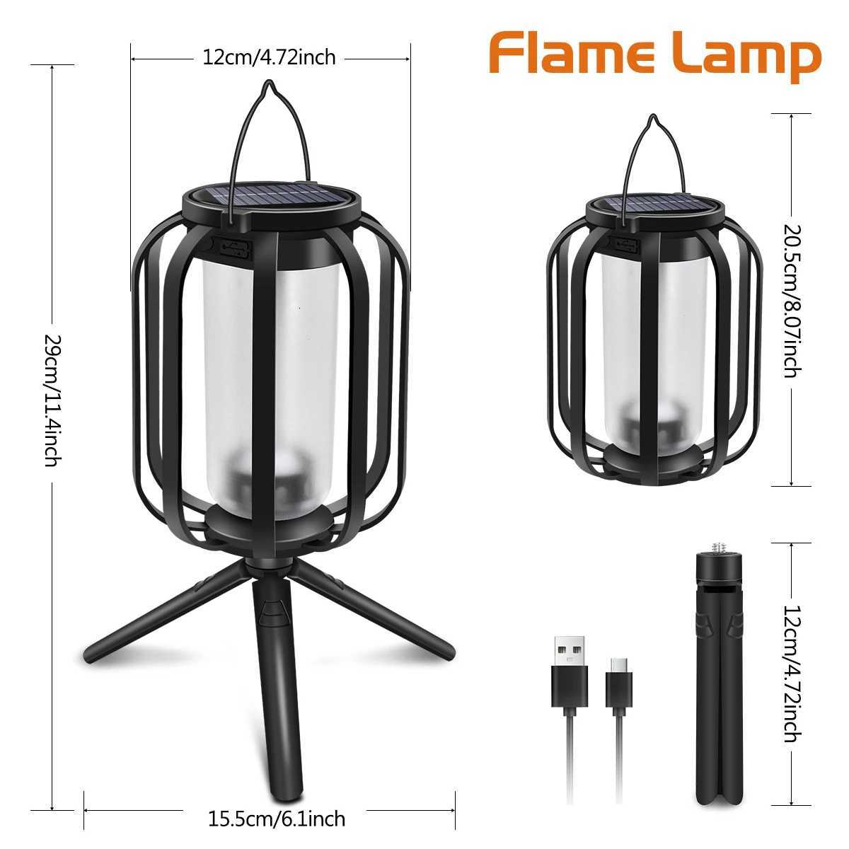 Solar USB Rechargeable Flame Lantern With 4 Lighting Modes IP65 Waterproof Outdoor Solar Wall Lamp for Camping Garden Porch M251201