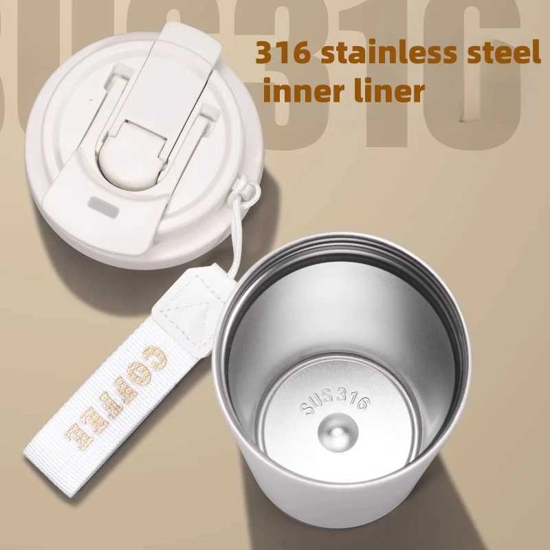 500ml Dual Drink Vacuum Flask with Straw Insated Cup Thermal Water Bottle 316 Stainless Steel Wen Flower Coffee g H251201 W260226
