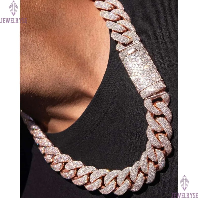 Iced Out 20 Mm Vvs Moissanite Dia Thick Prong k Chain Sterg Sier Miami Cuban Necklace For Men Gifts