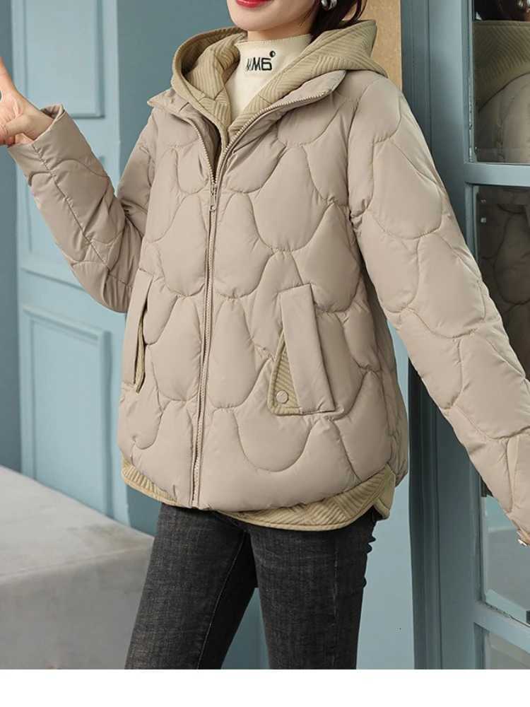 Hooded Parka Fake Two-Piece Down Cotton Clothes Womens New Short Corrugated Burr Thick Warm Cotton-Padded Jacket OutCoat LadyT251201