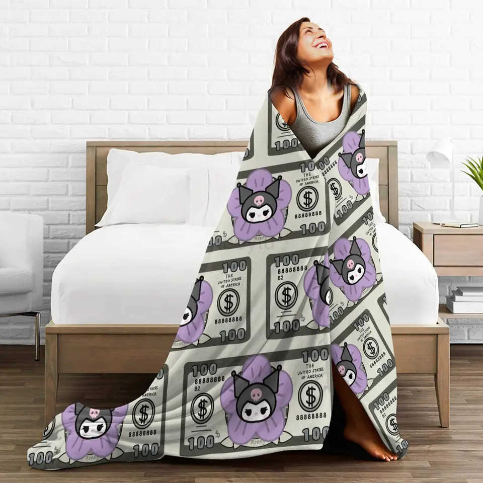 Sanrio Sanrios Kuromis Flannel Blanket Winter Purple Loves Warm Soft Throw Blanket for Girls Boys Couch Bed Bedspread Sofa Bed Cover H251201