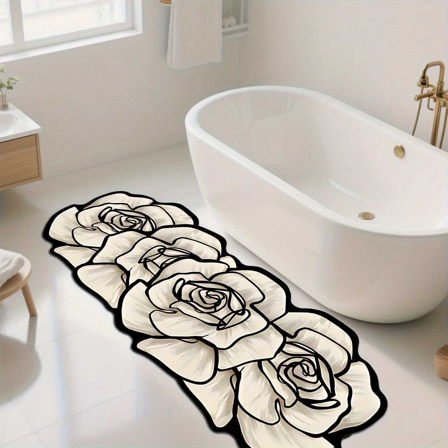 VIKAMA Artistic Rose Pattern Rectangar Rug Bathro Anti Slip Water Absorbent Quick Drying Mat He Decoration H251129